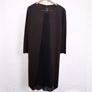 St. John Black Zip up Dress, Pleated Sheer Front